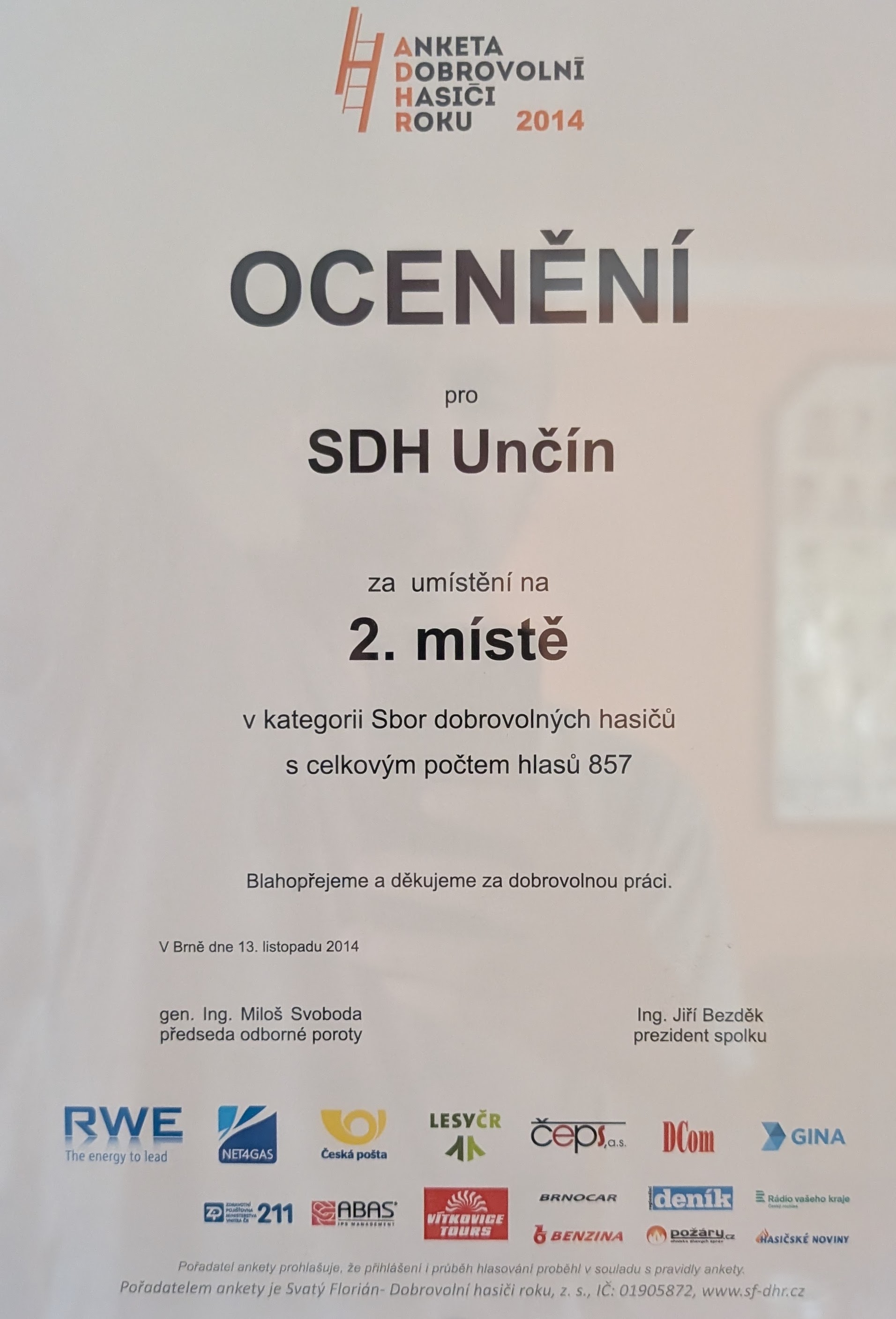 Ocenění SDH Unčín